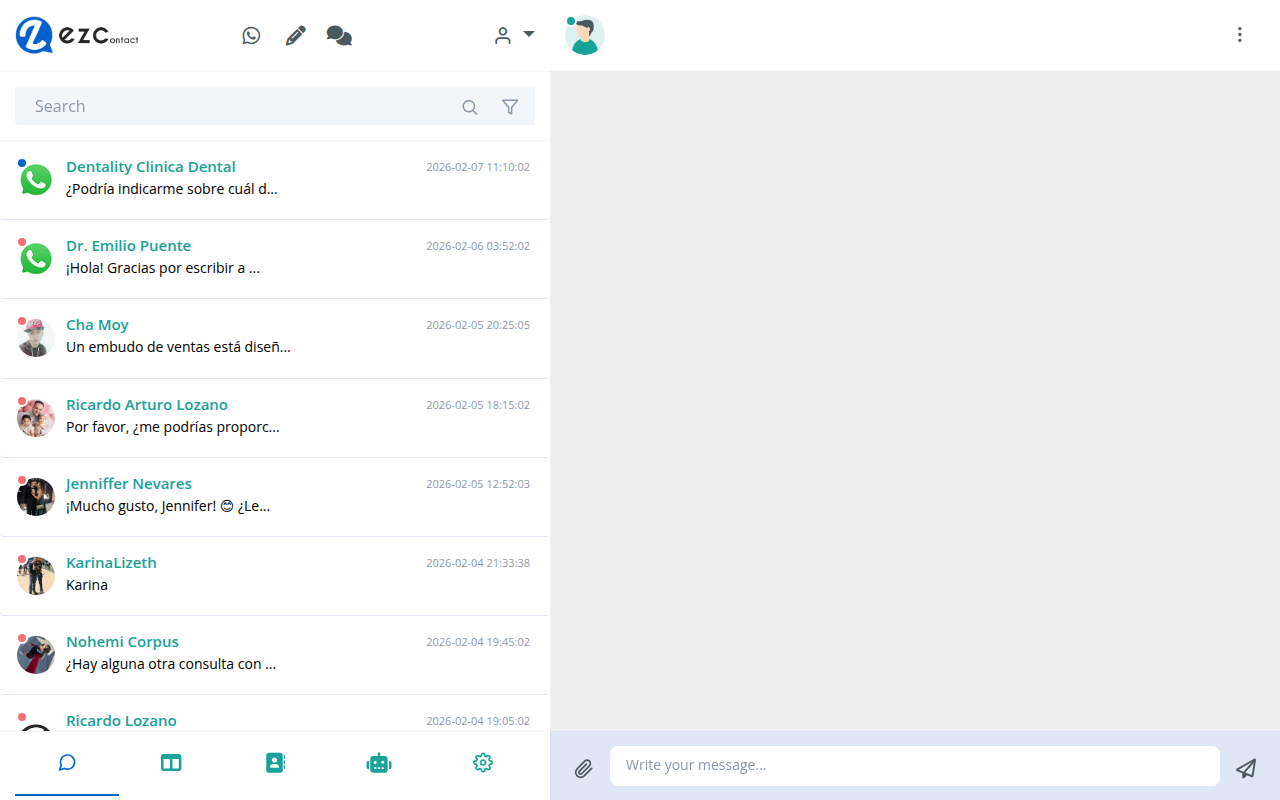 Inbox multicanal con filtros de EZContact