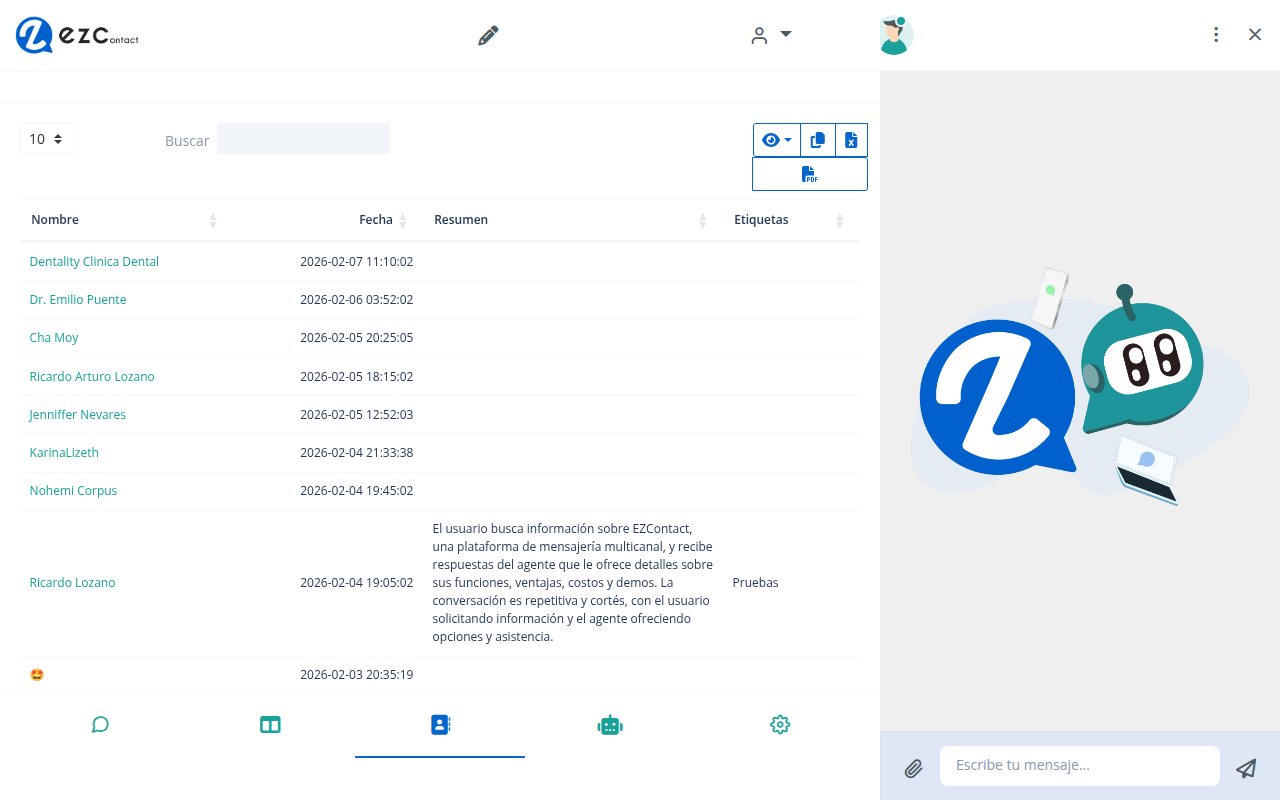 Contactos con etiquetas en EZContact